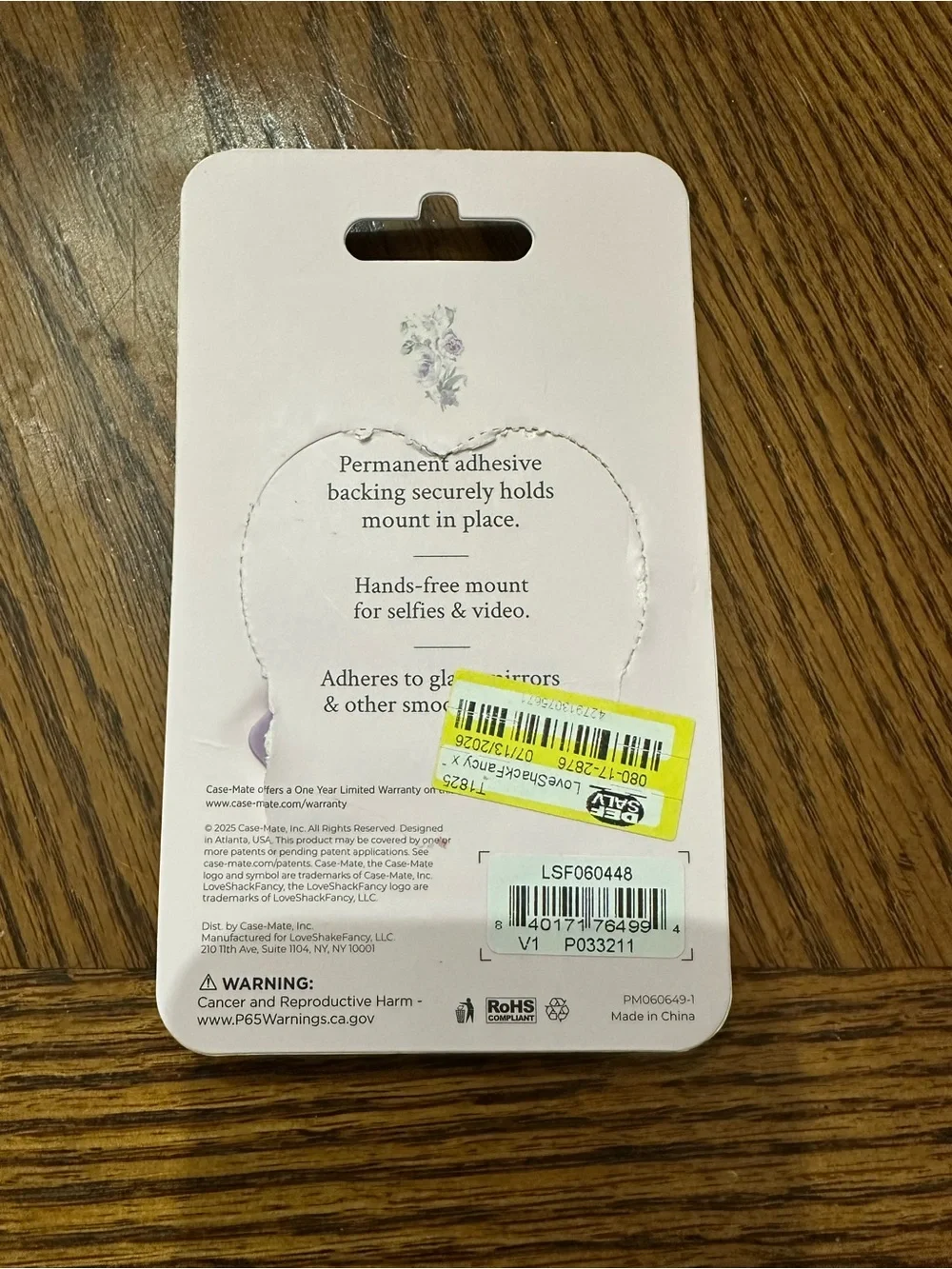 LoveShackFancy Lavender Heart Suction Phone Mount
